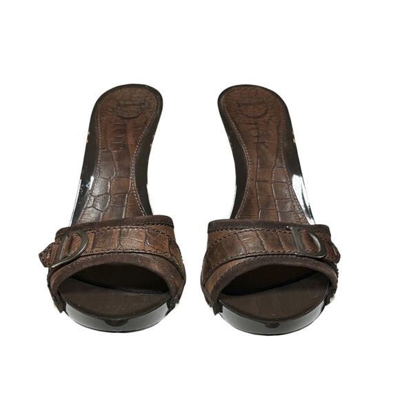 Dior Vintage John Galliano Croc Embossed Logo Mules Slides Heels Sandals 40 NEW - Picture 3 of 10